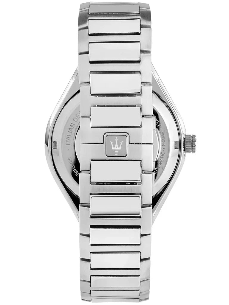 Stile Automatic Skeleton Silver Dial Silver Steel Strap Watch For Men - R8823142004