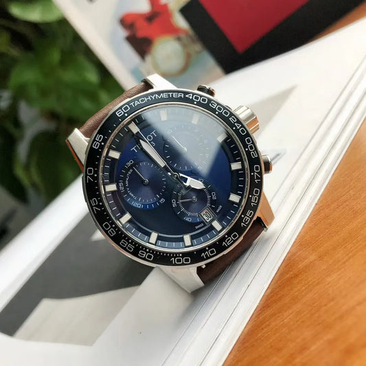 Tissot Supersport Chrono Blue Dial Brown Leather Strap Watch For Men - T125.617.16.041.00