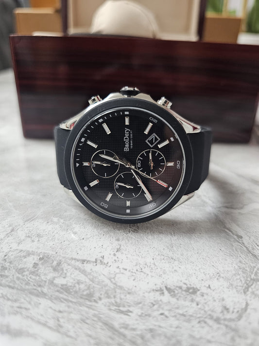BaoDery BD1791549 Men's Chronograph Watch Black Dial Black Silicone strap