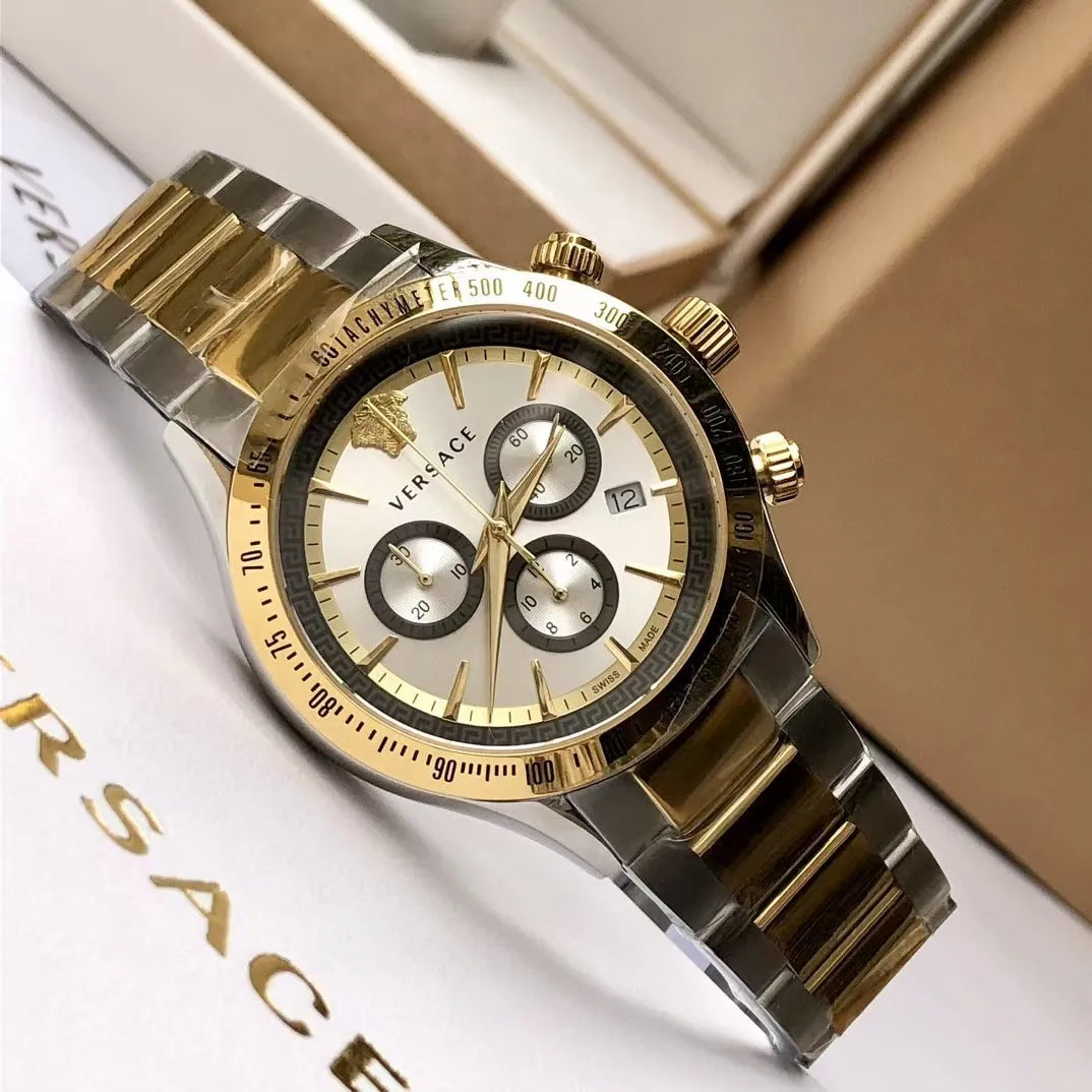 Versace VEV700619 Chronograph Watch 1.8" Gold Case