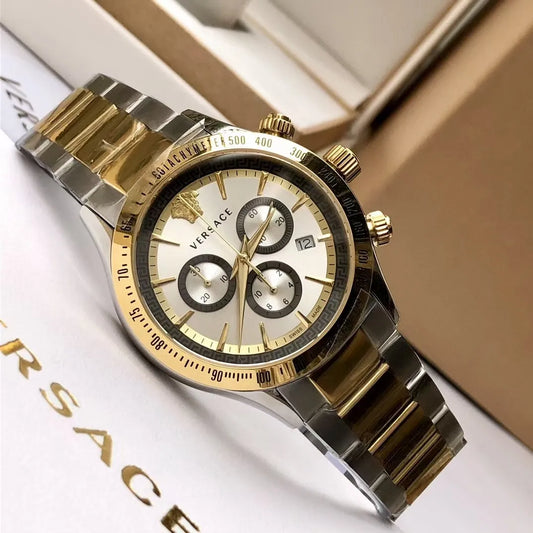 Versace VEV700619 Chronograph Watch 1.8" Gold Case
