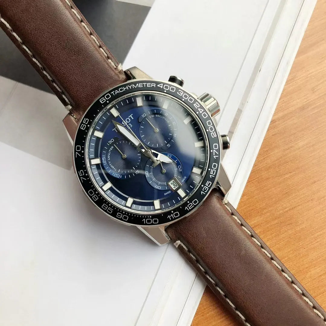 Tissot Supersport Chrono Blue Dial Brown Leather Strap Watch For Men - T125.617.16.041.00