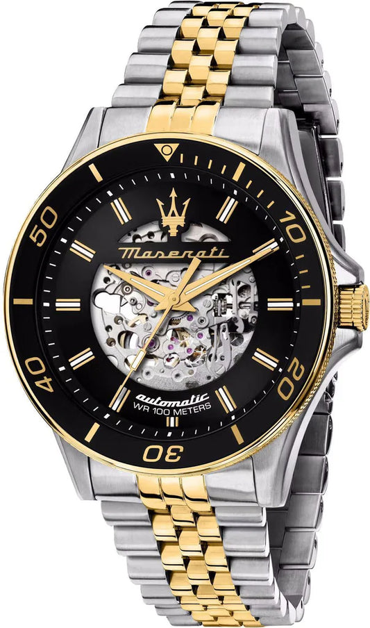 Maserati SFIDA Automatic Skeleton Black Dial Two Tone Watch For Men - R8823140010