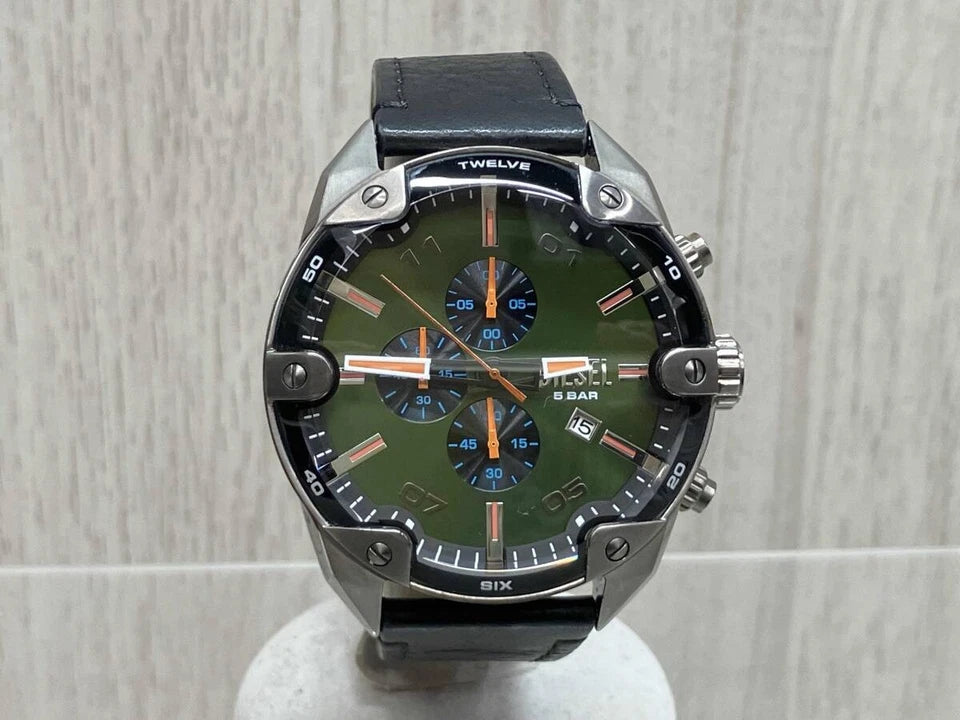 Brand New Diesel Spiked Chronograph Black Leather DZ4626