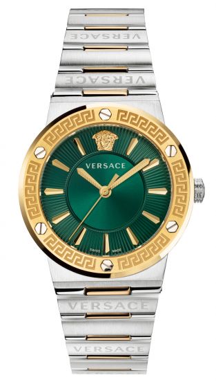 Versace Greca VEVH00720 Green Dial Silver Steel Strap Watch for Women