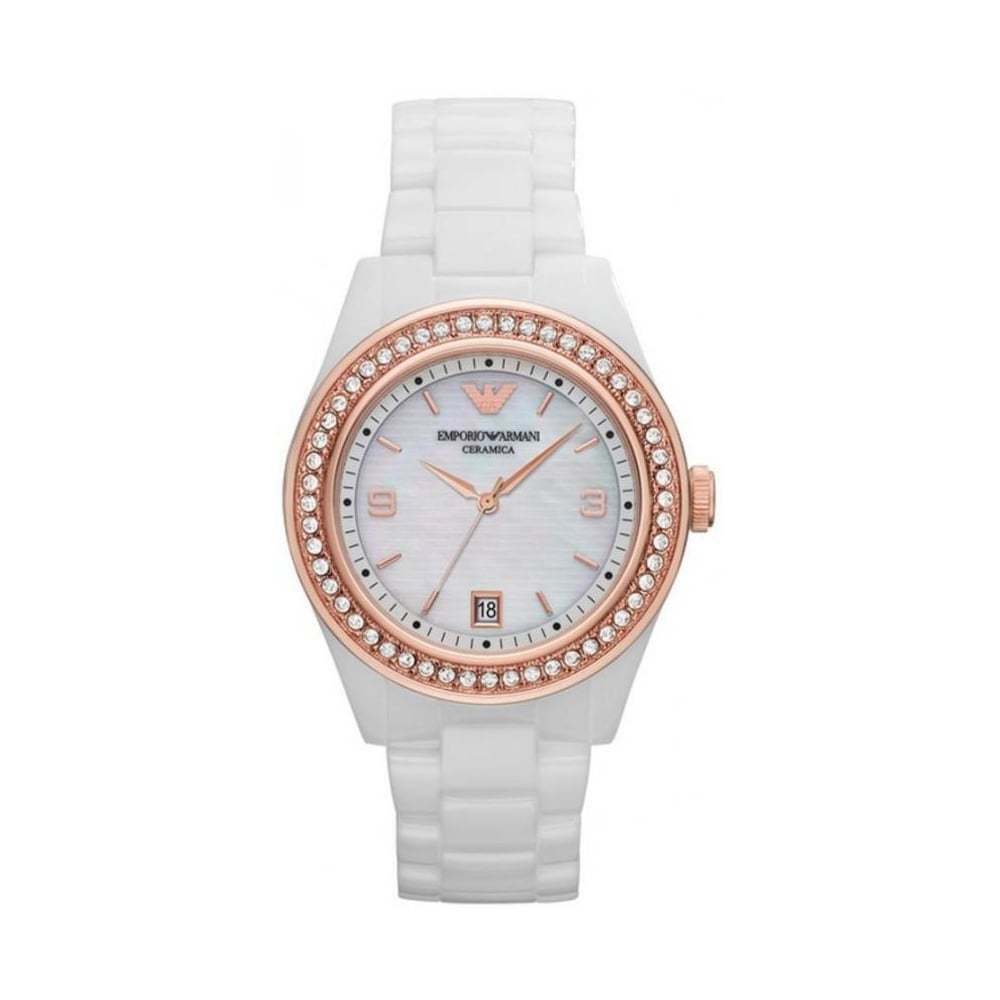 New Emporio Armani AR1472 White Ceramica Gold