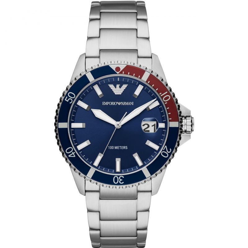 Emporio Armani AR11339 Blue Dial Watch Diver Steel Bracelet