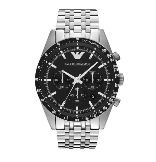 Armani AR5988 Mens Tazio Silver & Black Chronograph Watch