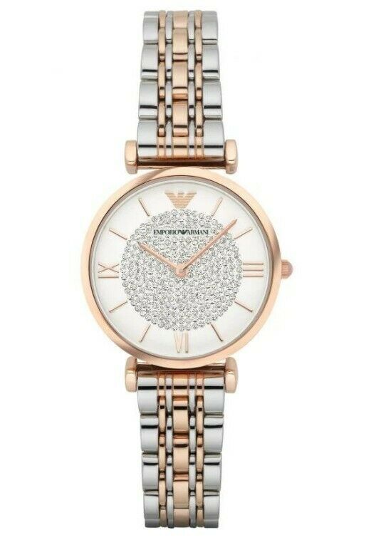 Emporio Armani AR1926 Silver Rose Gold Crystal Pave Dial Women's Watch
