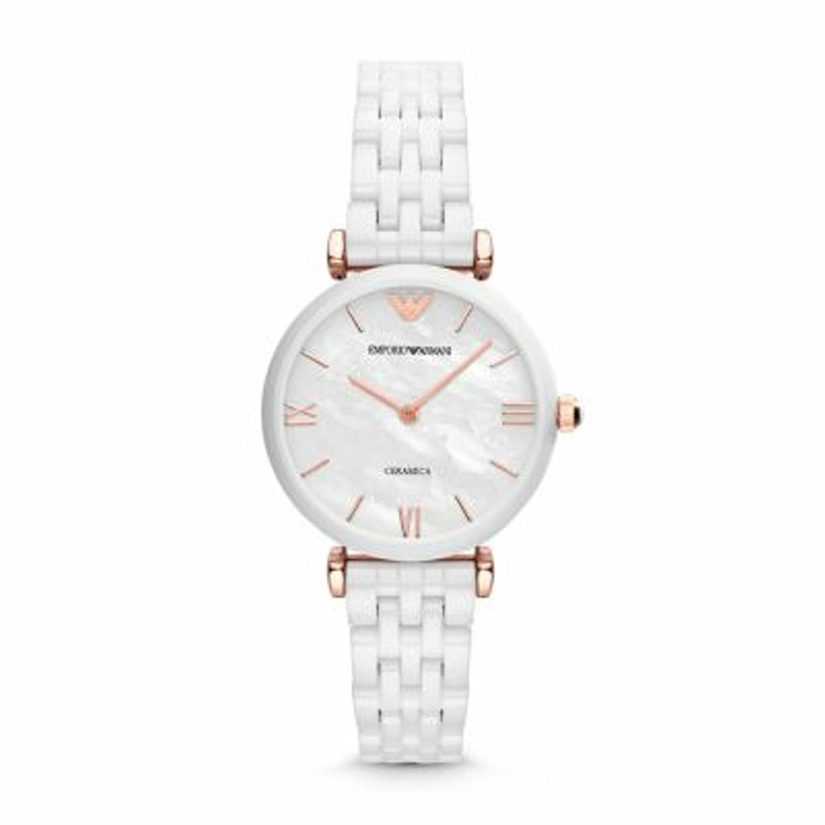 Emporio Armani Watch AR1486 Rose Gold White Ceramic Ladies Watch