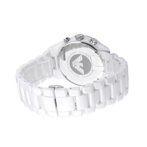 Emporio Armani AR1456 Ceramica White / Silver and Crystal Chrono Watch