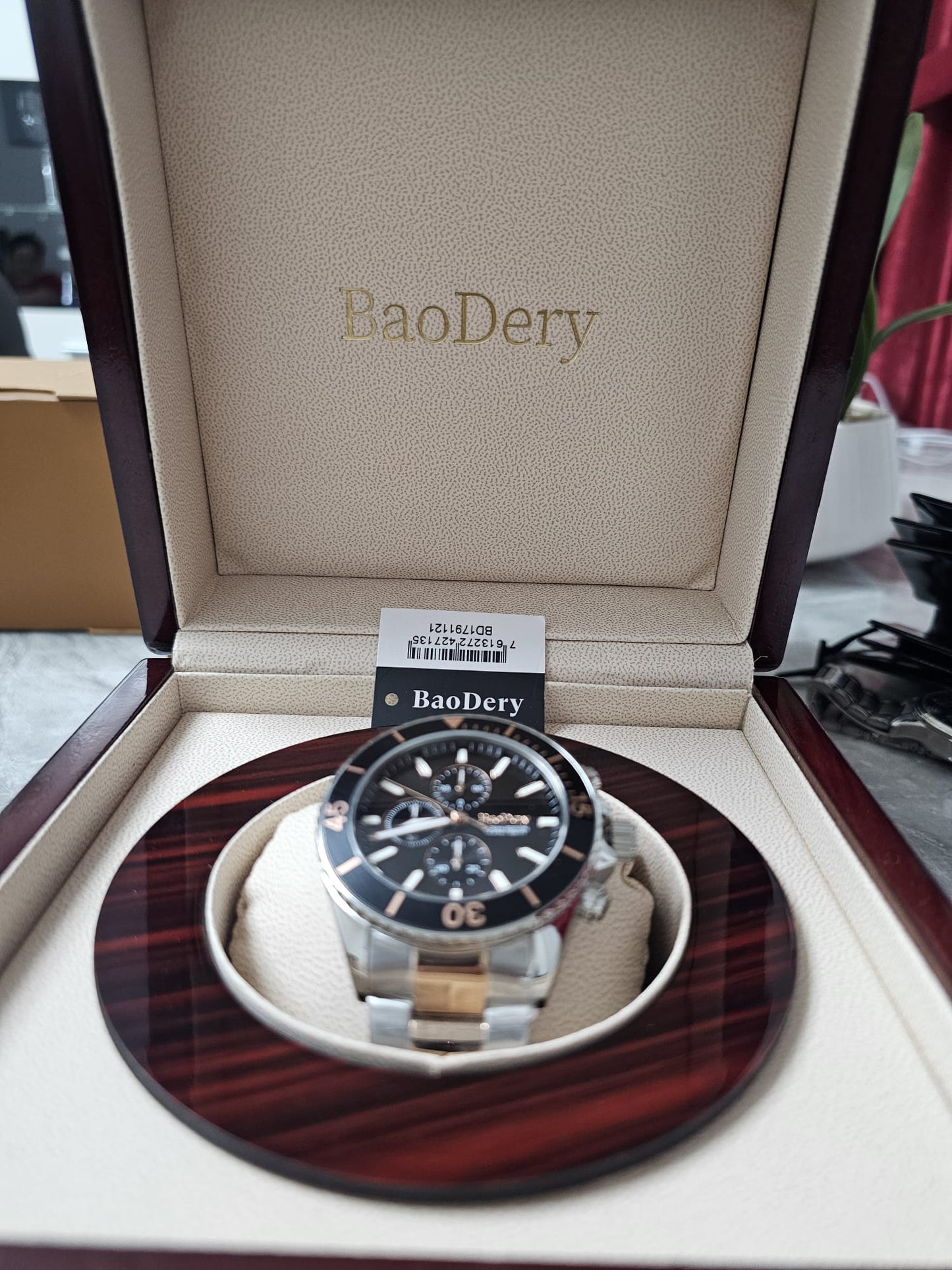 BaoDery BD1791121 Ocean Edition Black Dial Two Tone Steel Strap Watch for Men