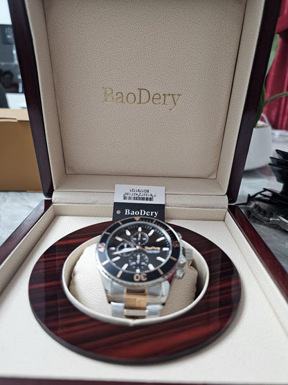 BaoDery BD1791121 Ocean Edition Black Dial Two Tone Steel Strap Watch for Men