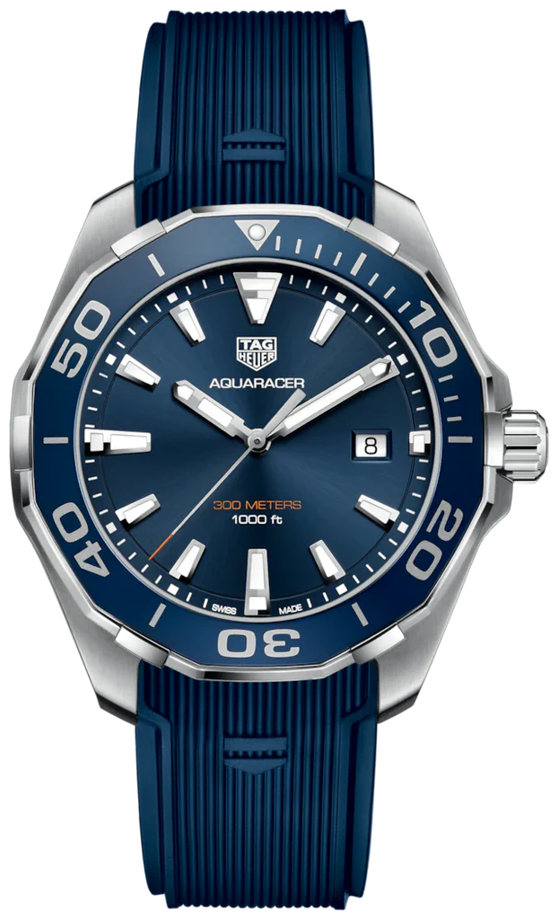 Tag Heuer Aquaracer Quartz Blue Dial Blue Rubber Strap Watch for Men - WAY101C.FC6153