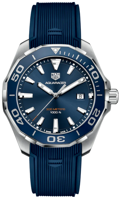 Aquaracer Quartz Blue Dial Blue Rubber Strap Watch for Men - WAY101C.FC6153