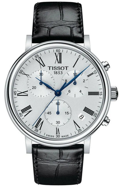 Tissot Carson Chronograph Silver Dial Black Leather Men - T122.417.16.033.00