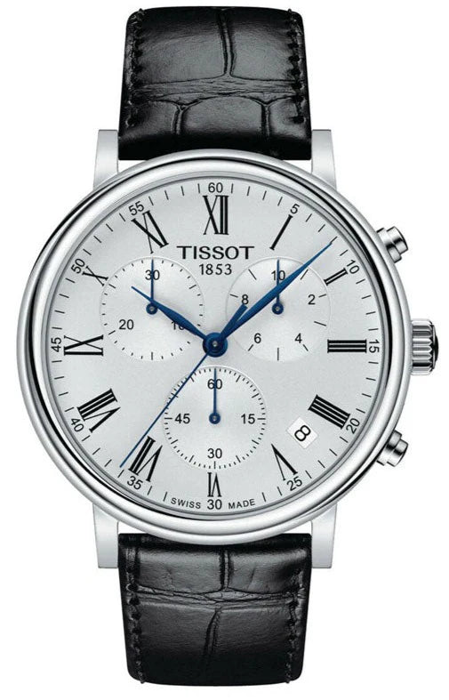 Tissot Carson Chronograph Silver Dial Black Leather Men - T122.417.16.033.00