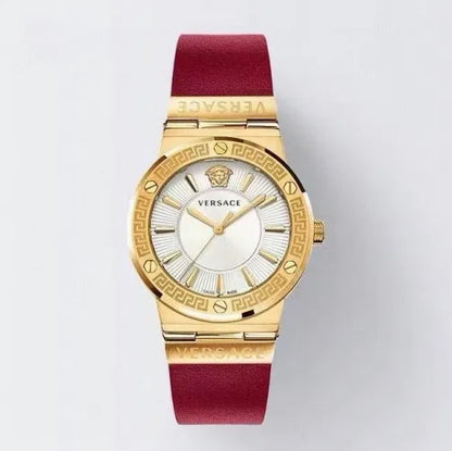 Versace Ladies Watch Greca Logo Gold Red Leather VEVH00420