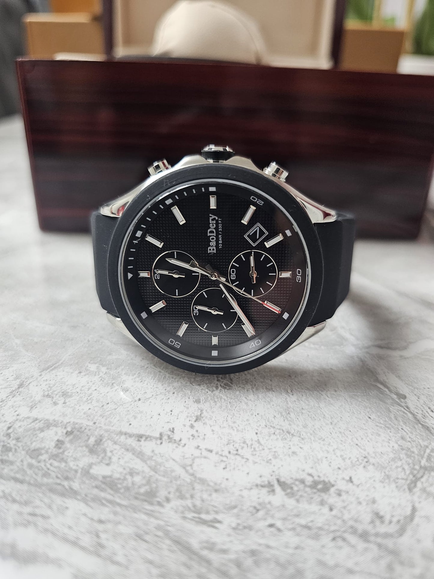 BaoDery BD1791549 Men's Chronograph Watch Black Dial Black Silicone strap