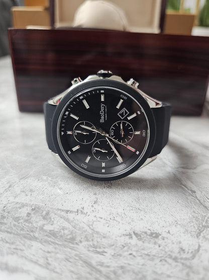 BaoDery BD1791549 Men's Chronograph Watch Black Dial Black Silicone strap