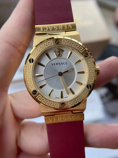 Versace Ladies Watch Greca Logo Gold Red Leather VEVH00420