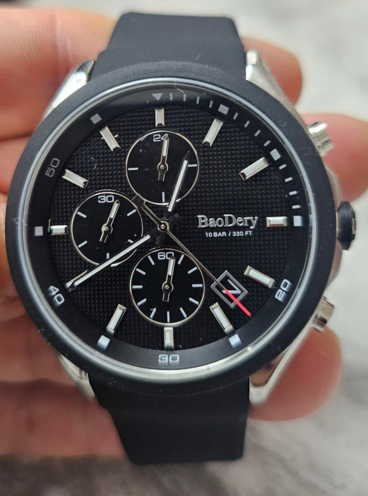 BaoDery BD1791549 Men's Chronograph Watch Black Dial Black Silicone strap