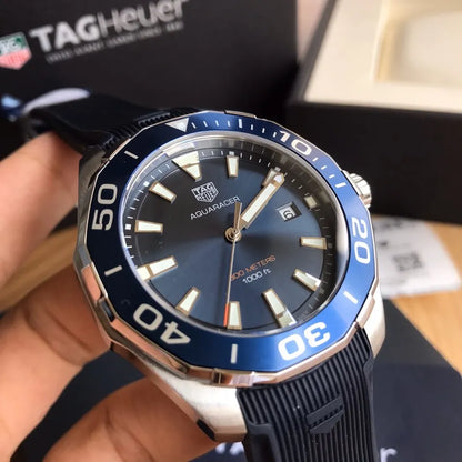 Aquaracer Quartz Blue Dial Blue Rubber Strap Watch for Men - WAY101C.FC6153