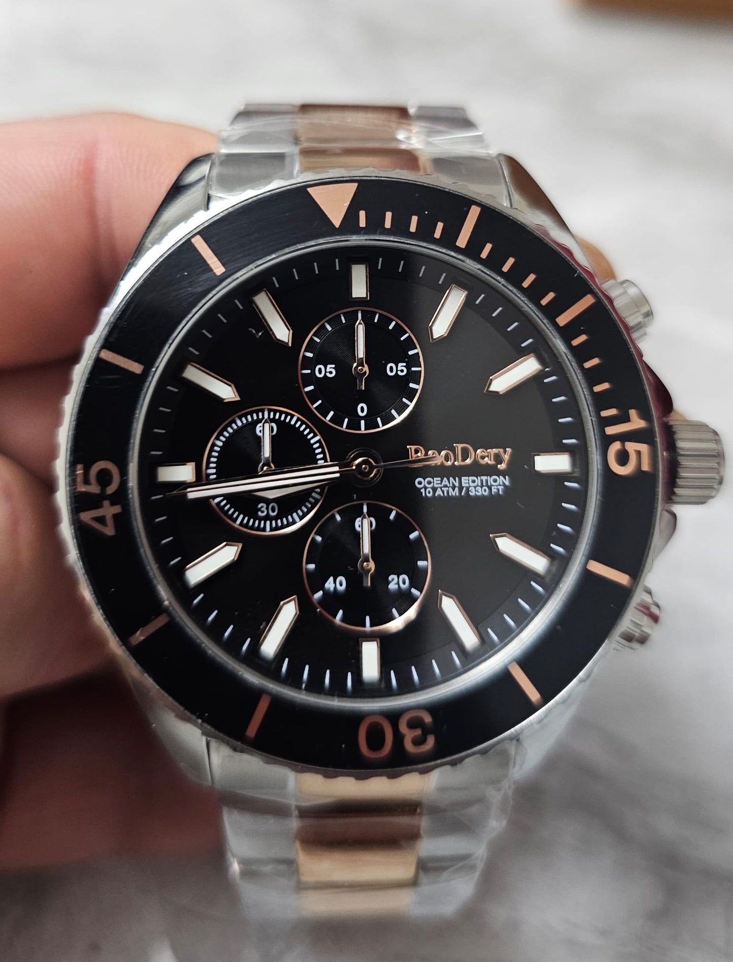 BaoDery BD1791121 Ocean Edition Black Dial Two Tone Steel Strap Watch for Men