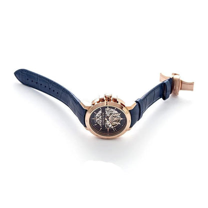 Automatic Blue Dial Blue Leather Strap Watch For Men - R8821119005