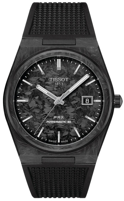 Tissot PRX Powermatic 80 Carbon Black Dial Black Rubber Strap Watch for Men - T137.907.97.201.00