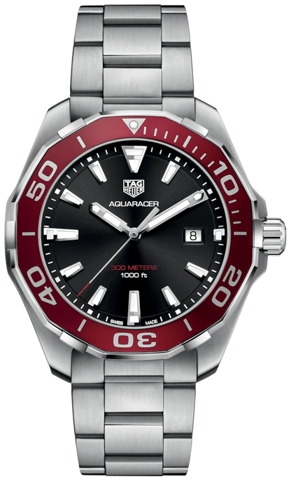Aquaracer Black Dial Silver Steel Strap Watch for Men - WAY101B.BA0746