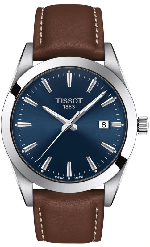 Tissot Gentleman Blue Dial Brown Leather Strap Watch For Men - T127.410.16.041.00