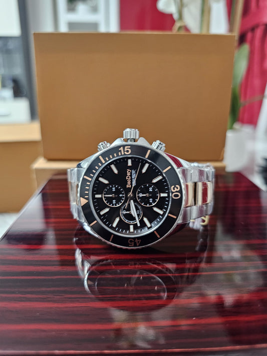 BaoDery BD1791121 Ocean Edition Black Dial Two Tone Steel Strap Watch for Men