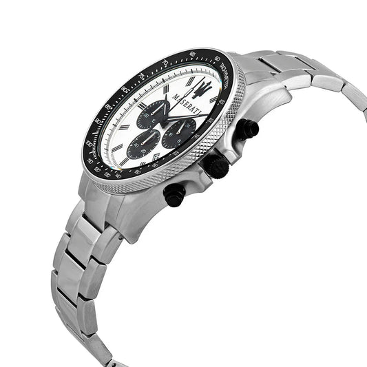 Sfida Chronograph White Dial Silver Steel Strap Watch For Men - R8873640003