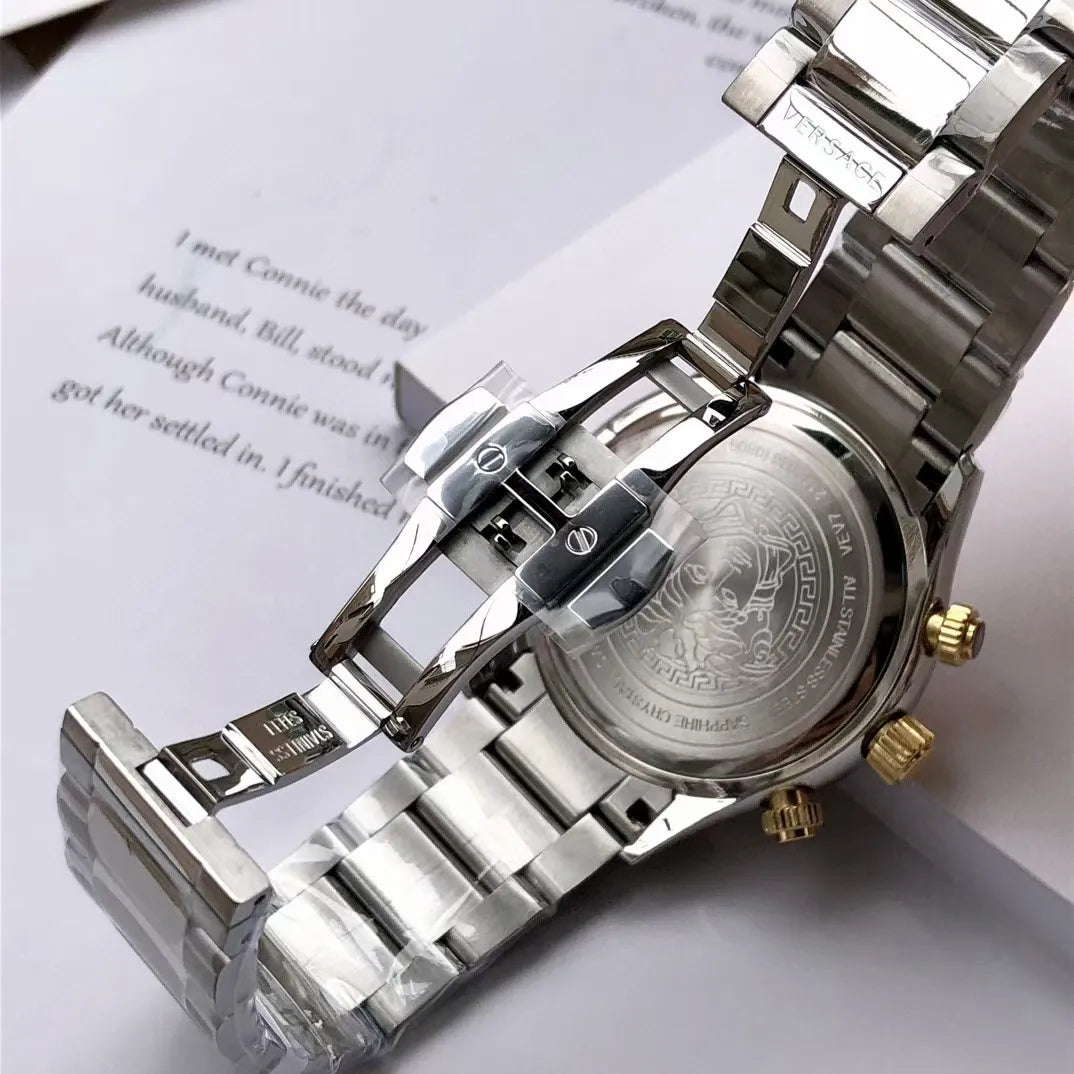 Versace VEV700419 Chronograph Watch 1.8" Silver Case