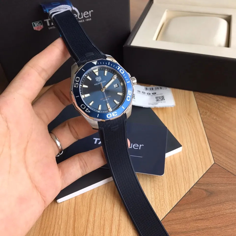 Tag Heuer Aquaracer Quartz Blue Dial Blue Rubber Strap Watch for Men - WAY101C.FC6153