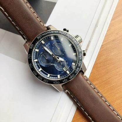Tissot Supersport Chrono Blue Dial Brown Leather Strap Watch For Men - T125.617.16.041.00