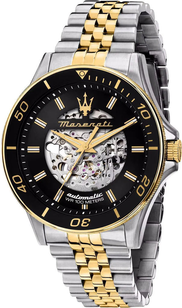 Maserati SFIDA Automatic Skeleton Black Dial Two Tone Watch For Men - R8823140010