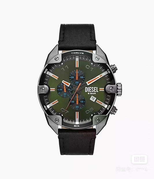 Brand New Diesel Spiked Chronograph Black Leather DZ4626