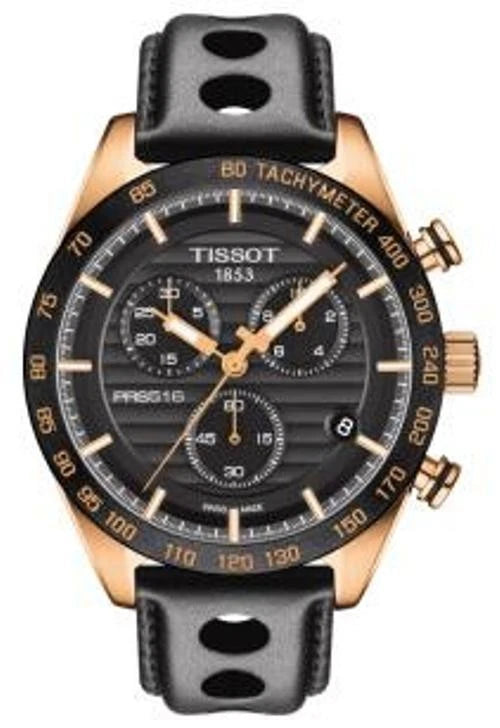 Tissot T-Sport PRS 516 Black & Gold Dial Men's Watch Leather T100.417.36.051.00