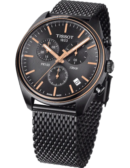 Tissot T Classic PR 100 Chronograph Anthracite Black Dial Black Mesh Bracelet Watch For Men - T101.417.23.061.00