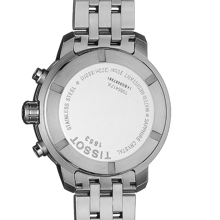 Tissot PRC 200 Chronograph Black Dial Silver Steel Strap Watch For Men - T055.417.11.057.00