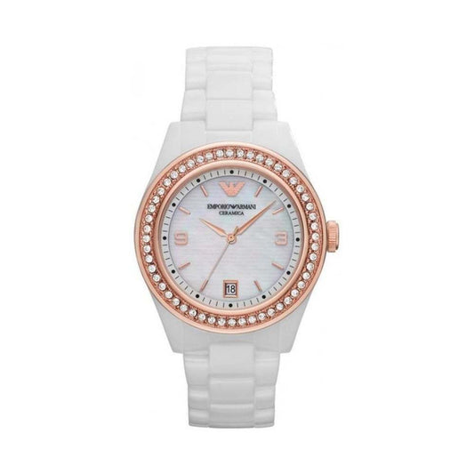 New Emporio Armani AR1472 White Ceramica Gold