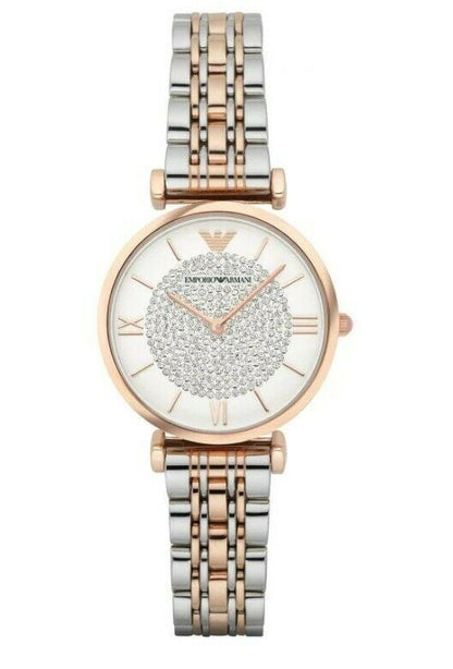 Armani AR1926 Silver Rose Gold Crystal Pave Dial Women's Watch