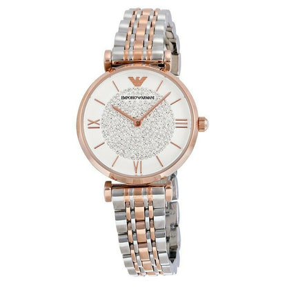 Armani AR1926 Silver Rose Gold Crystal Pave Dial Women's Watch