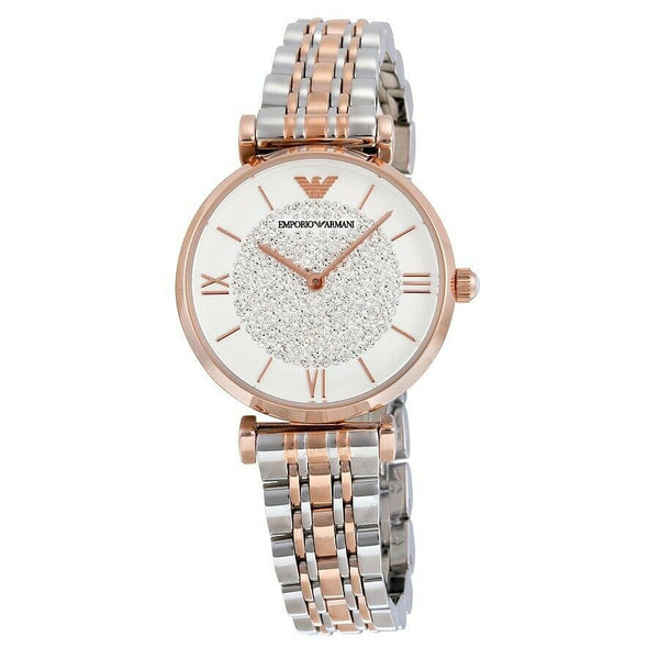Emporio Armani AR1926 Silver Rose Gold Crystal Pave Dial Women's Watch