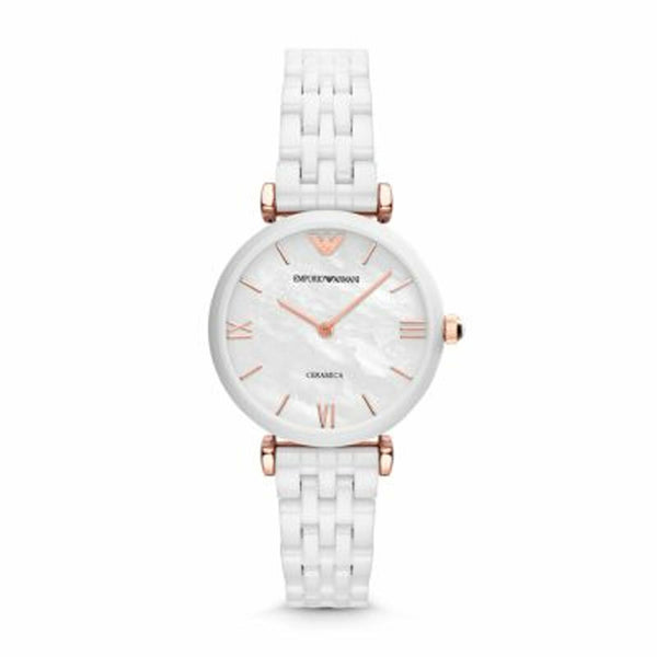 Emporio Armani Watch AR1486 Rose Gold & White Ceramic Ladies Watch