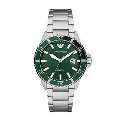 Armani AR11338 Green Dial Watch Diver Steel Bracelet