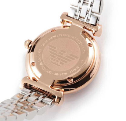 Armani AR1926 Silver Rose Gold Crystal Pave Dial Women's Watch