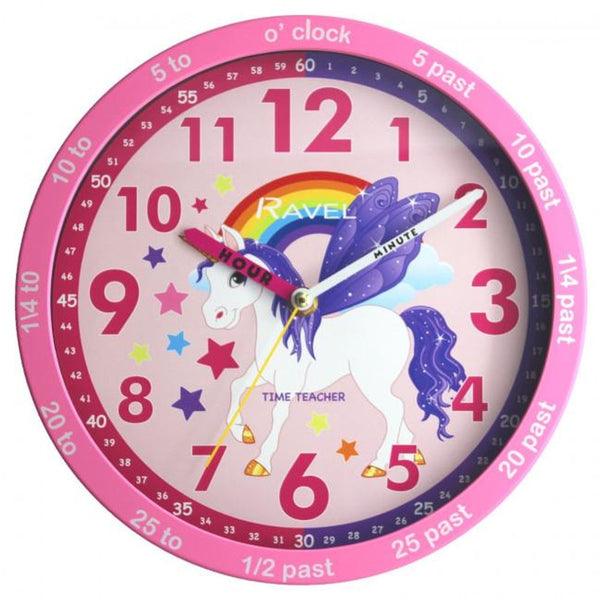 Ravel 25cm Time-Teacher Wall Clock - Pink Unicorn R.KC.10